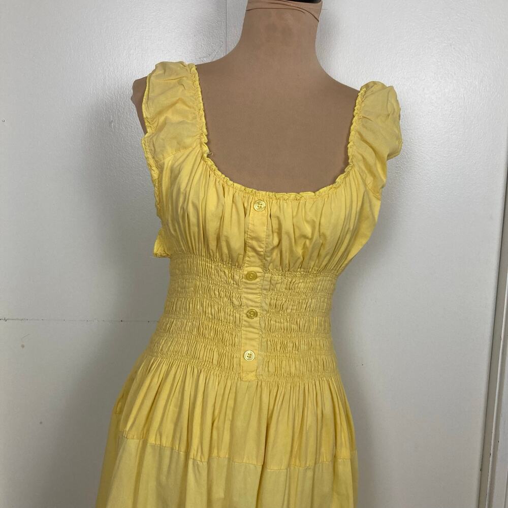 Speed Contral New York Milkmaid Dress Butter Yellow M? Lined Maxi Tiered Smocked - Picture 3 of 15